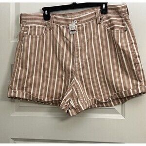 American Eagle Striped Pink White Denim Shorts Size 20R High-waisted  NWT